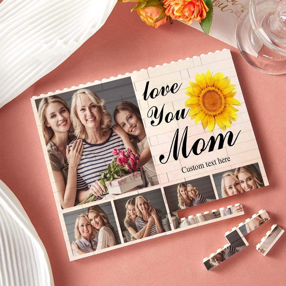 Custom Building Block Puzzle Horizontal Trio Photo Brick Love You Mom Mother's Day Gift - 
