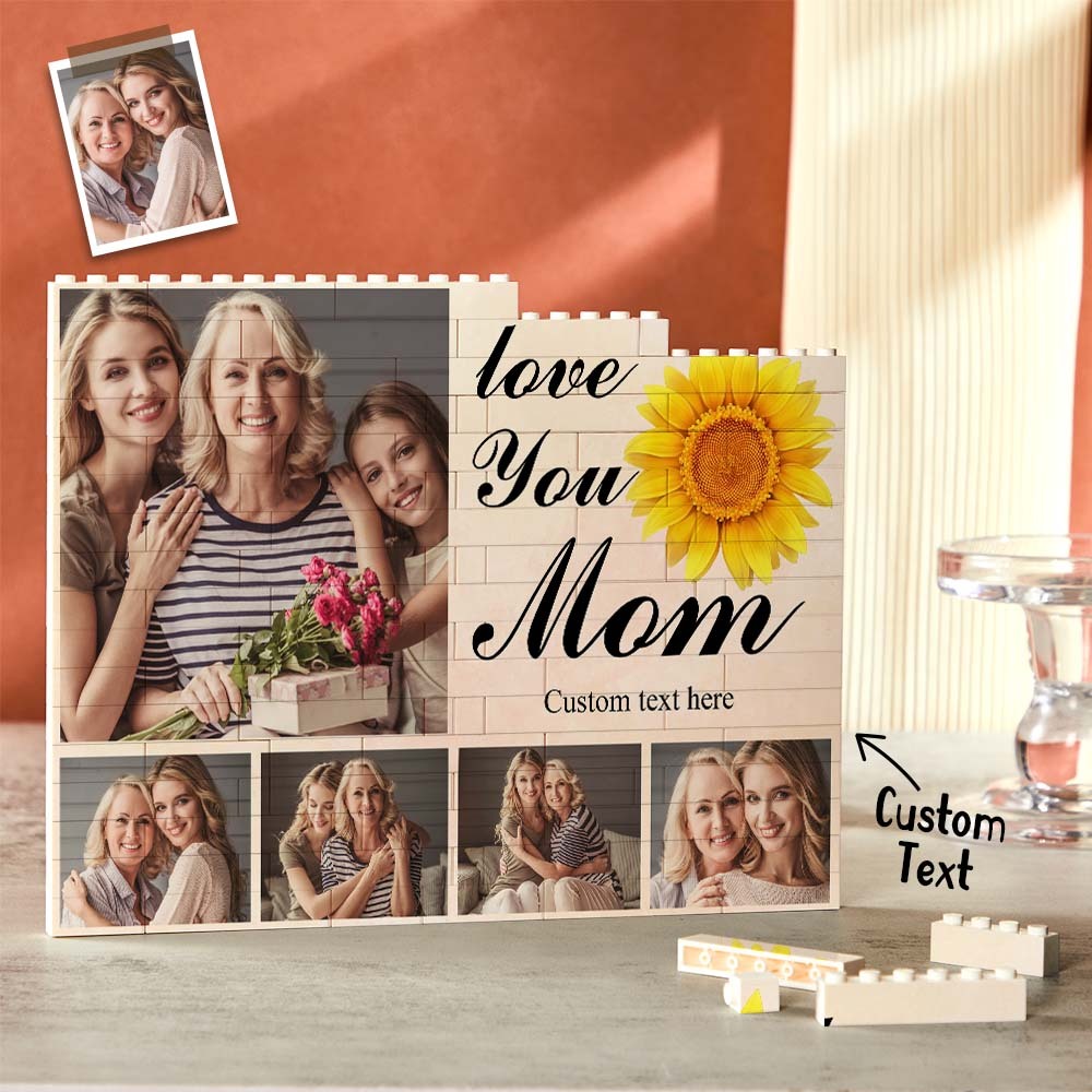 Custom Building Block Puzzle Horizontal Trio Photo Brick Love You Mom Mother's Day Gift - 