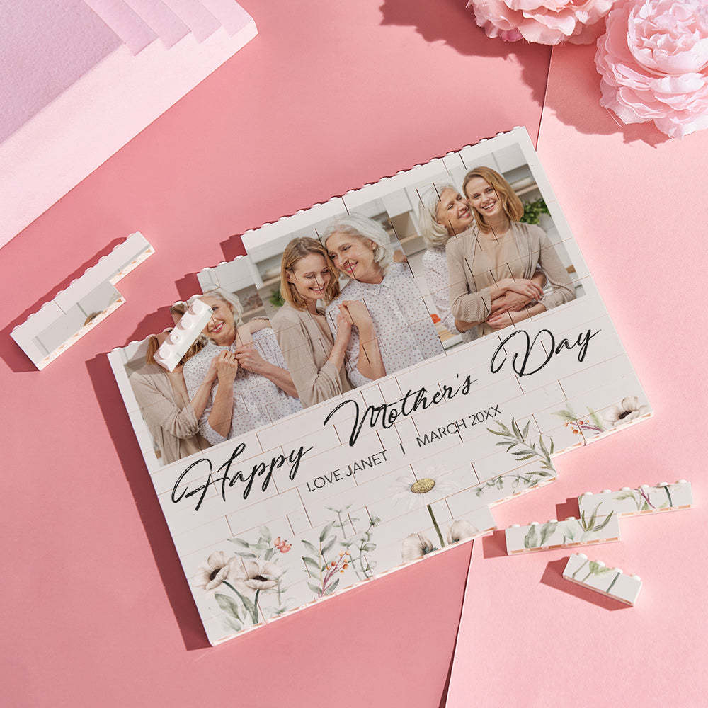 Personalized Horizontal Building Brick Custom Photo Block Happy Mother's Day - 