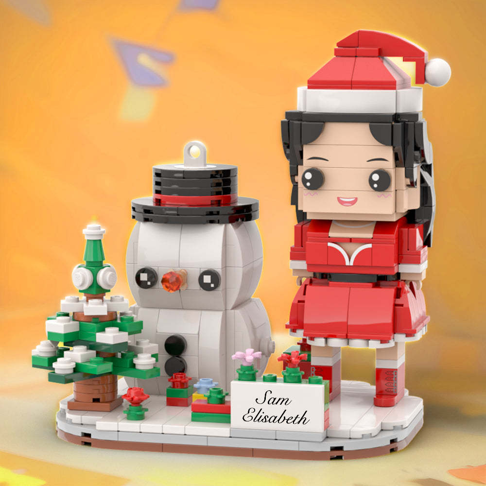 Funny Christmas Gfits Personalized Brick Figures with Christmas Base and Soowman - MyCustomBrickheadz