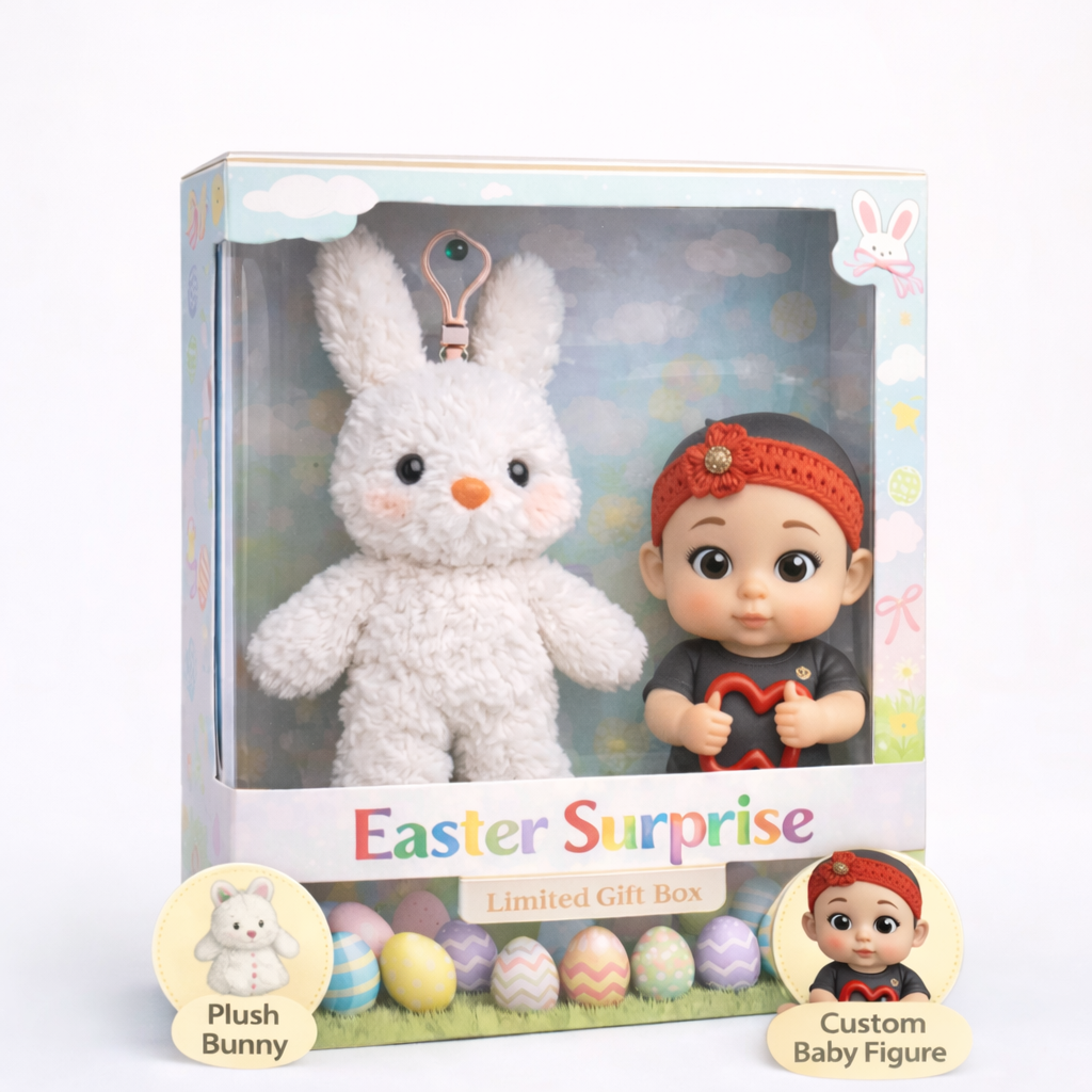 Personalized 3D Baby Figure Gift Box – Easter Bunny Set Custom Doll - 