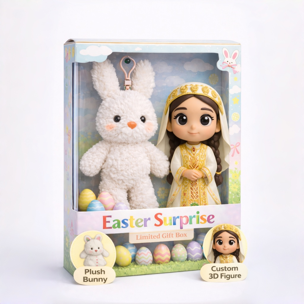 Easter Surprise Gift Box – Custom 3D Baby Figure with Plush Bunny, Unique Gift from Photo - 