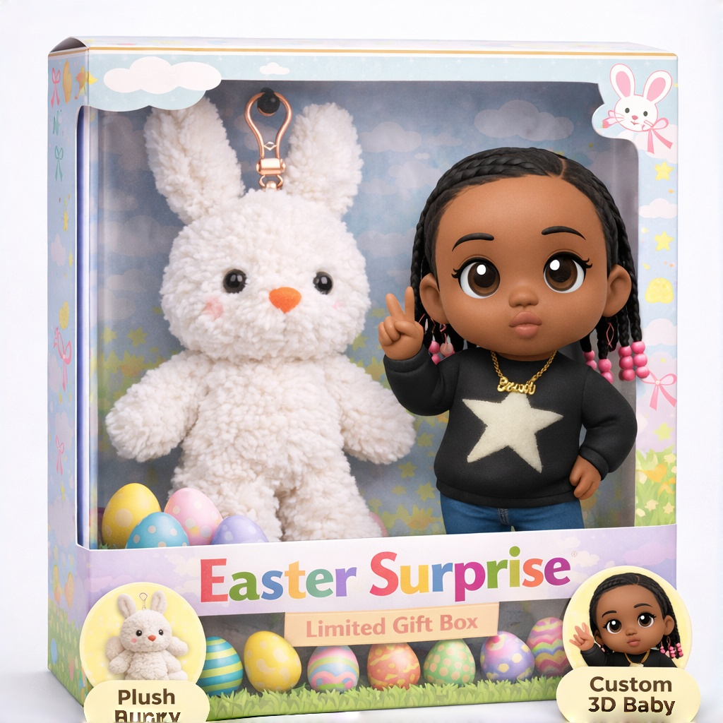 Personalized 3D Baby Figure Gift Box – Easter Bunny Set Custom Doll - 