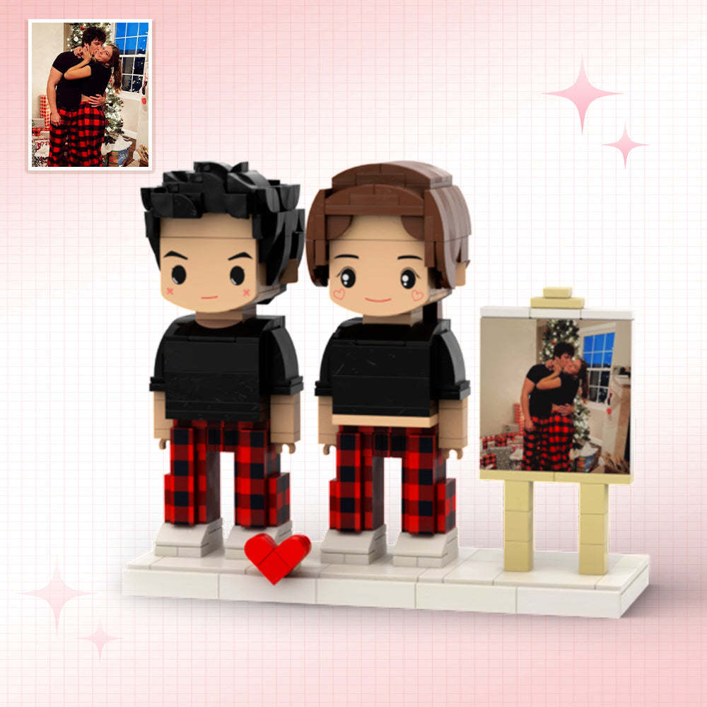 Full Body Customizable 2 People Photo Frame Custom Cute Brick Figures Small Particle Block Gifts for Her - minebrickau