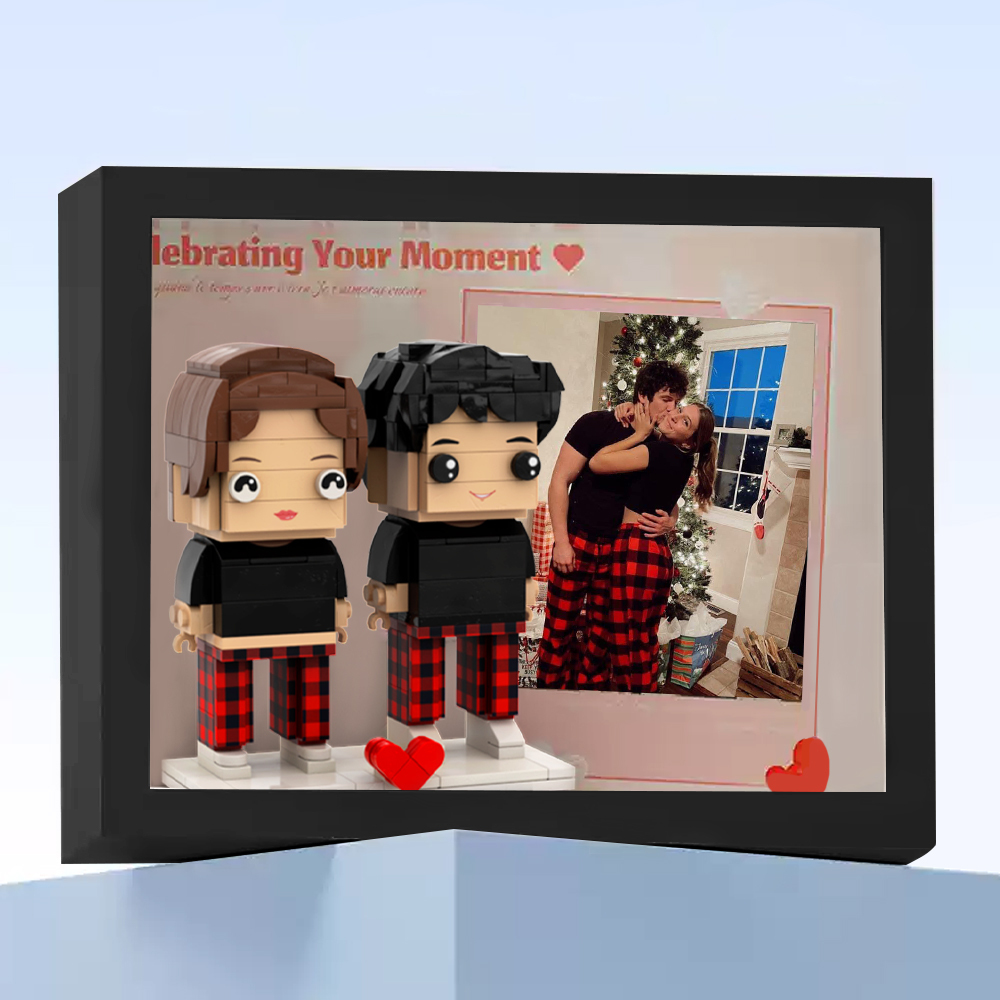 Customizable Fully Body 2 People Custom Brick Figures Black Frame Anniversary Gift - 