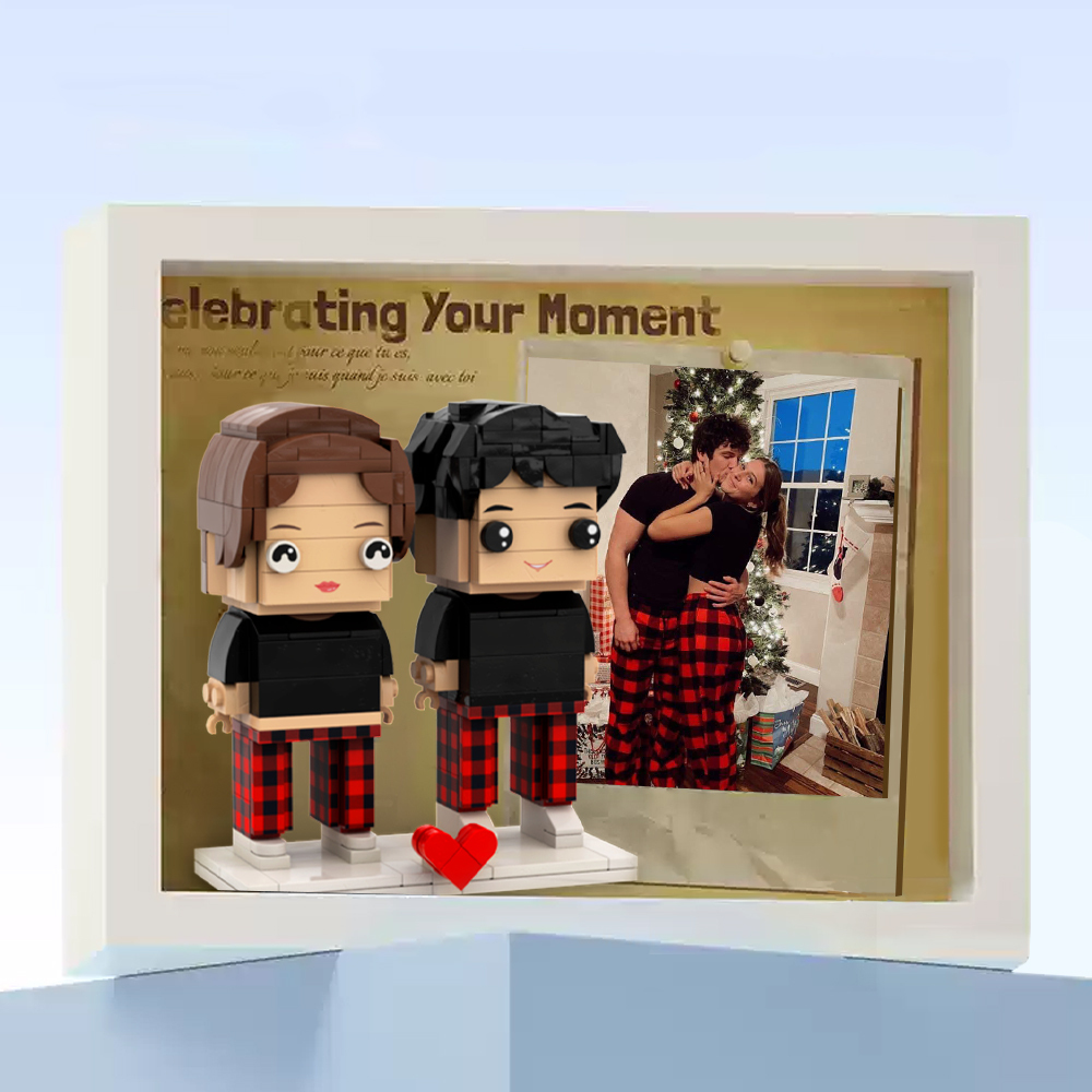 Customizable Fully Body 2 People Custom Brick Figures Photo Framed Vintage Gift - 