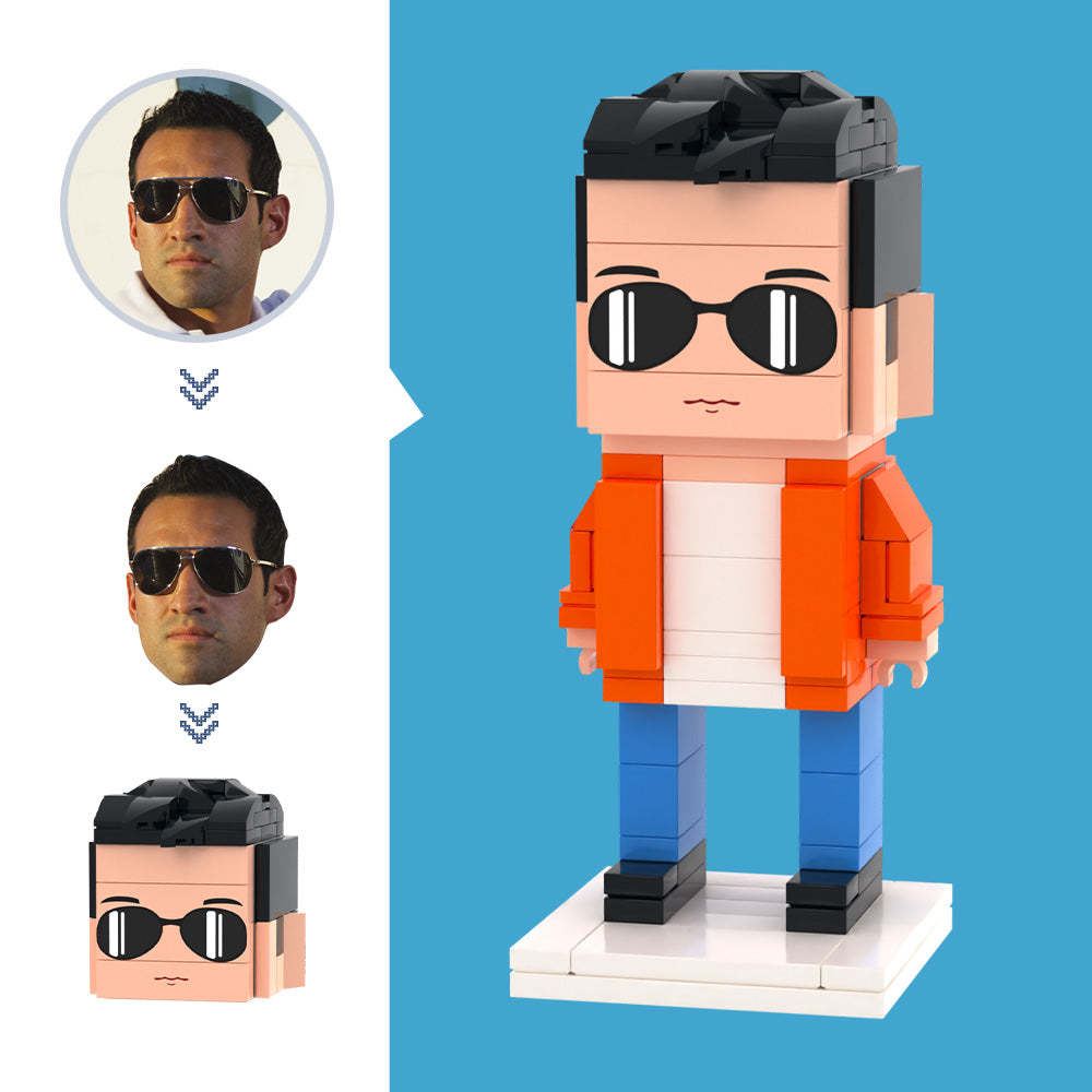 Customized Head Orange Jacket Figures Small Particle Block Toy Customizable Brick Art Gifts - MyCustomBrickheadz