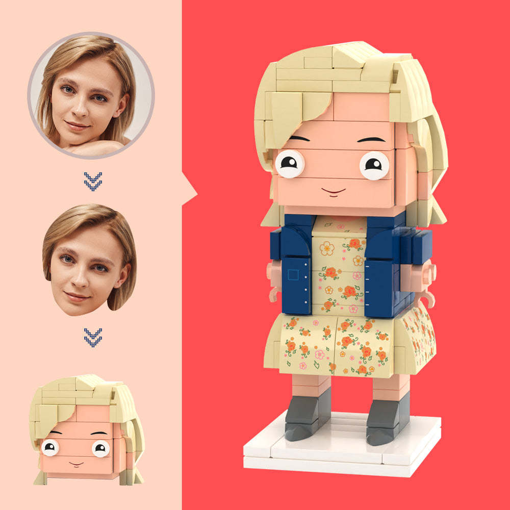 Customized Head Yellow Floral Long Dress Figures Small Particle Block Toy Customizable Brick Art Gifts - MyCustomBrickheadz