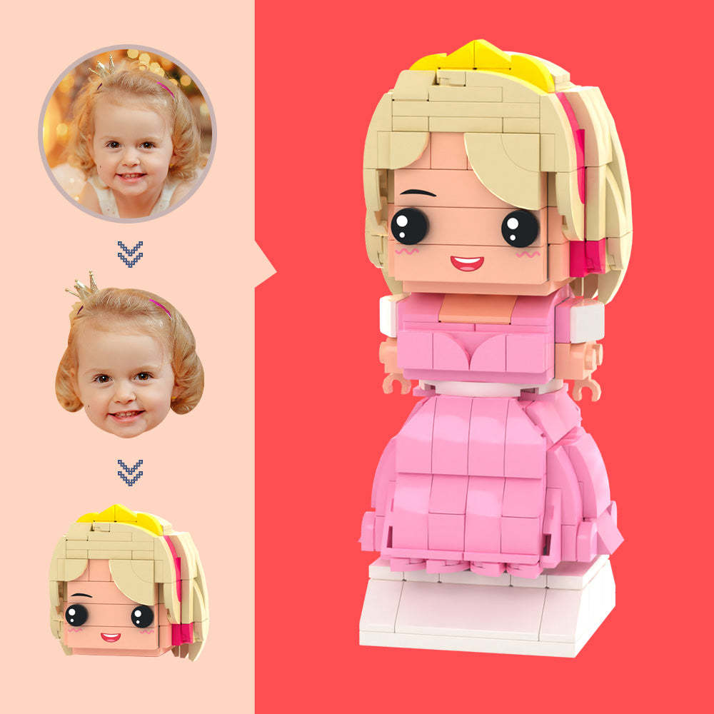 Customized Head Pink Dress Princess Figures Small Particle Block Toy Customizable Brick Art Gifts - MyCustomBrickheadz