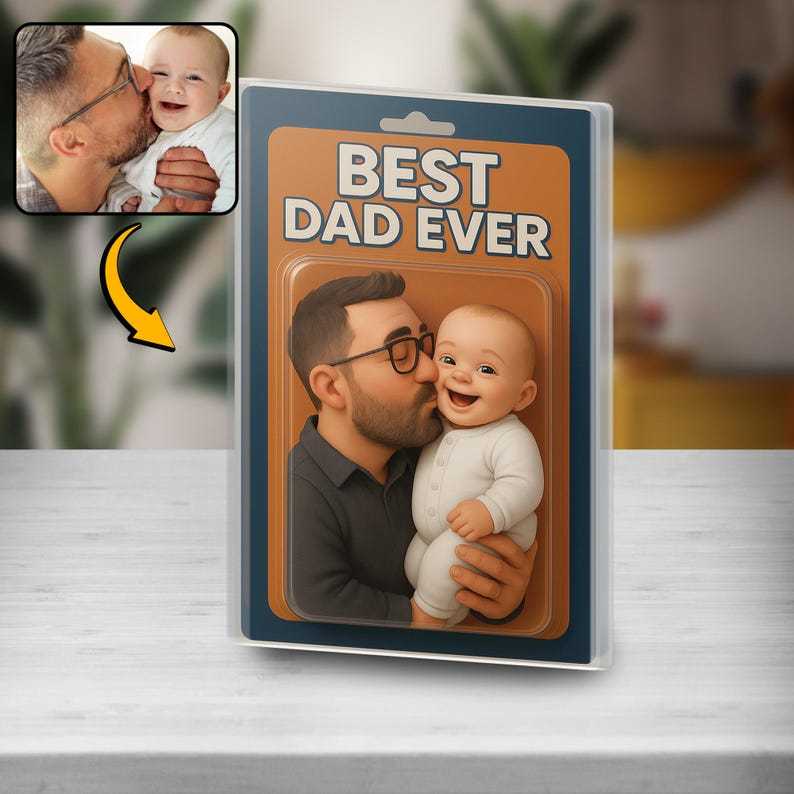 Personalized Father's Day Gift For Dad, Custom Photo Dad And Kids Action Figure Acrylic Block, Best Dad Ever Block Plaque, Gift For Husband - 