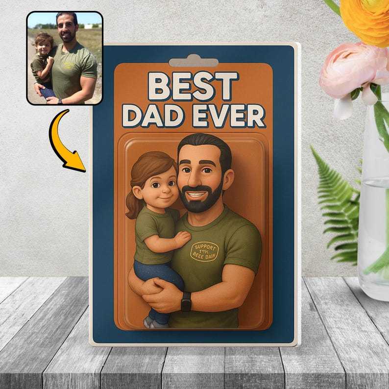Personalized Father's Day Gift For Dad, Custom Photo Dad And Kids Action Figure Acrylic Block, Best Dad Ever Block Plaque, Gift For Husband - 