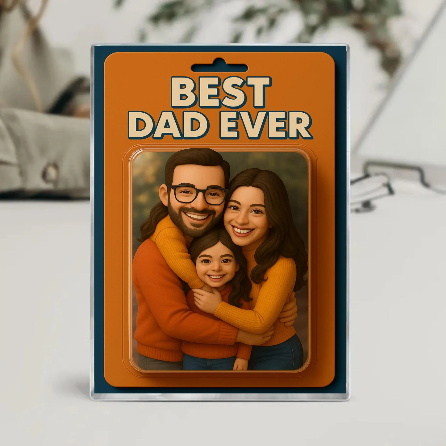 Personalized Father's Day Gift For Dad, Custom Photo Dad And Kids Action Figure Acrylic Block, Best Dad Ever Block Plaque, Gift For Husband - 