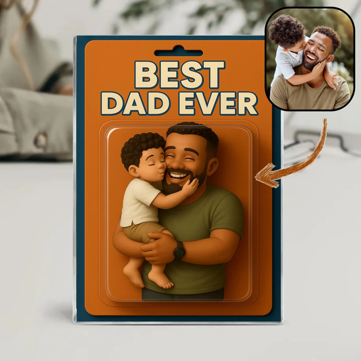 Personalized Father's Day Gift For Dad, Custom Photo Dad And Kids Action Figure Acrylic Block, Best Dad Ever Block Plaque, Gift For Husband - 