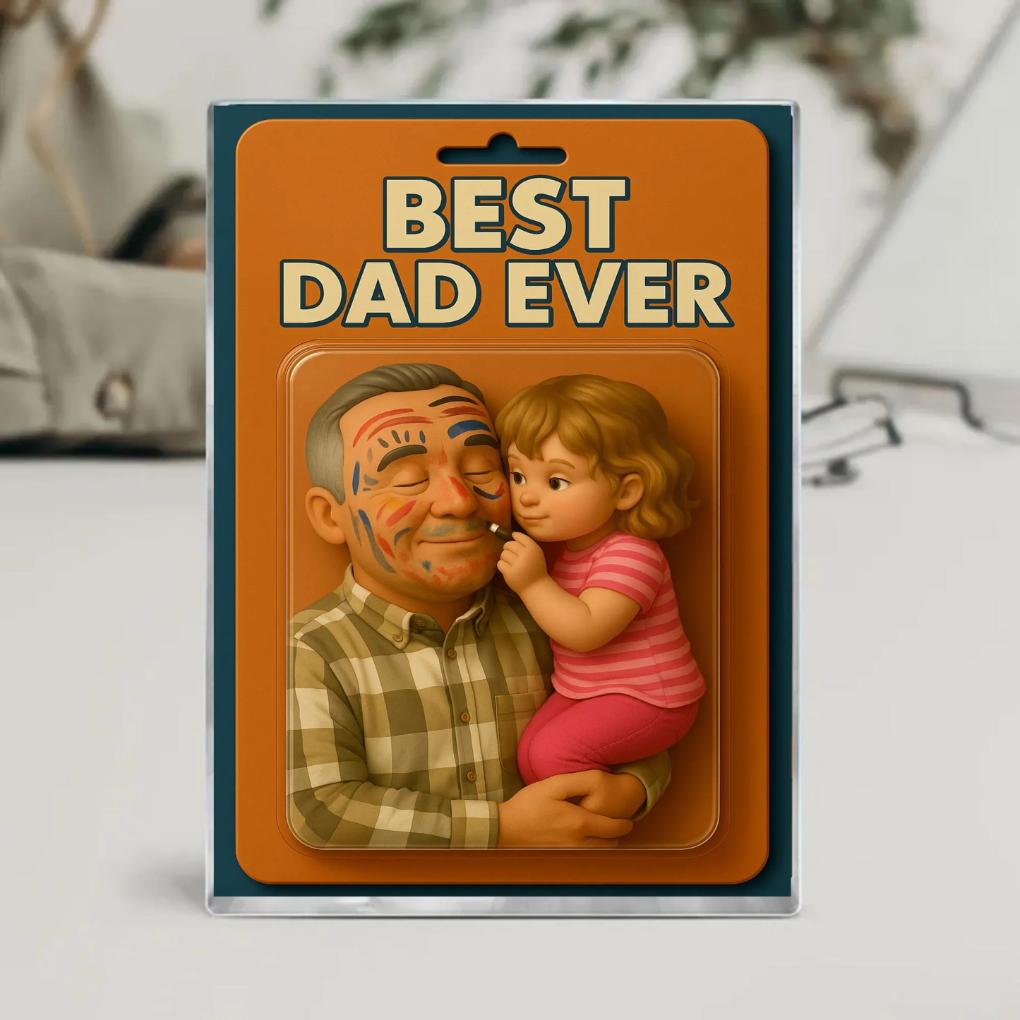 Personalized Father's Day Gift For Dad, Custom Photo Dad And Kids Action Figure Acrylic Block, Best Dad Ever Block Plaque, Gift For Husband - 