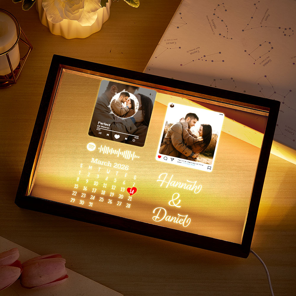 Personalized Spotify Calendar Night Light Frame Personalized Gift Valentine's Day Gifts - 