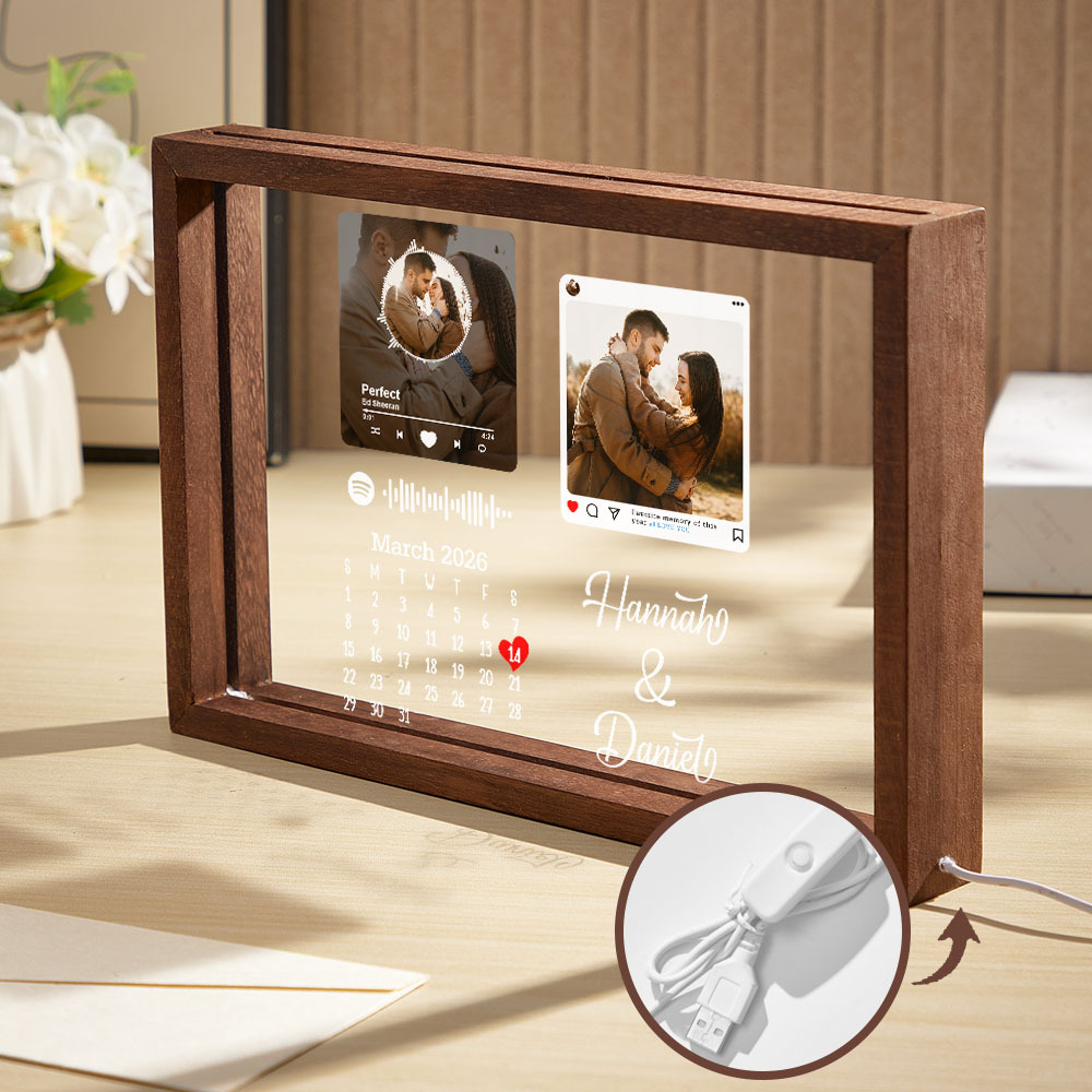 Personalized Spotify Calendar Night Light Frame Personalized Gift Valentine's Day Gifts - 