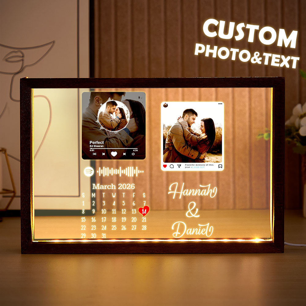 Personalized Spotify Calendar Night Light Frame Personalized Gift Valentine's Day Gifts - 