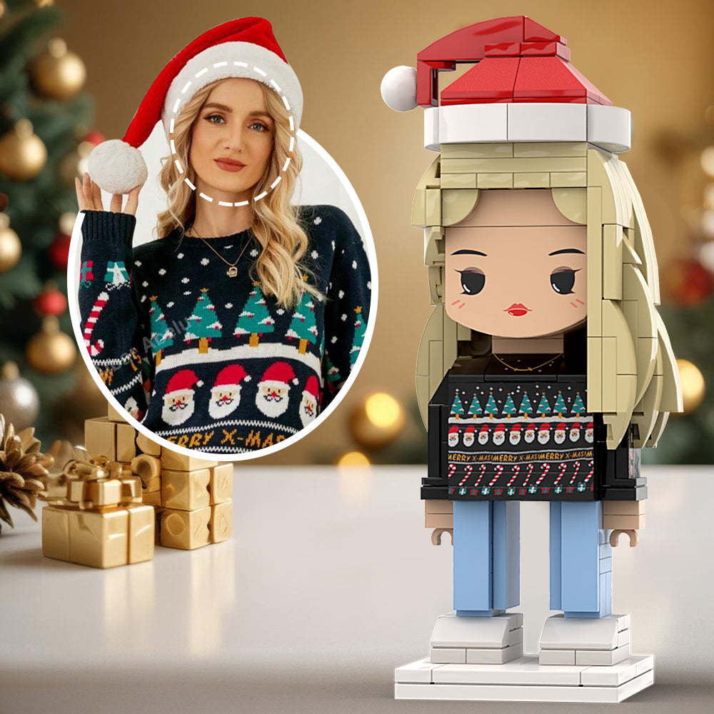 Custom Head Cute Interlocking Plastic Toy Personalized Brick Figures Classic Christmas Multicolor Sweater Christmas Gift For Girlfriend - minebrickau