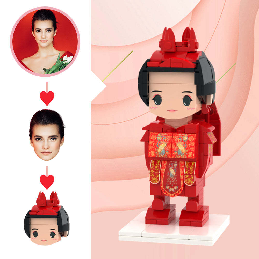 Wedding Gifts Chinese Wedding Dress Brick Figures Custom Head Cute Brick Figures Small Particle Block Toy - MyCustomBrickheadz