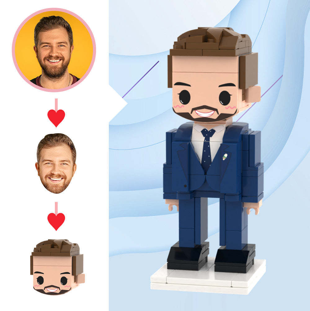 Wedding Gifts Blue Dress Brick Figures Custom Head Cute Brick Figures Small Particle Block Toy - MyCustomBrickheadz