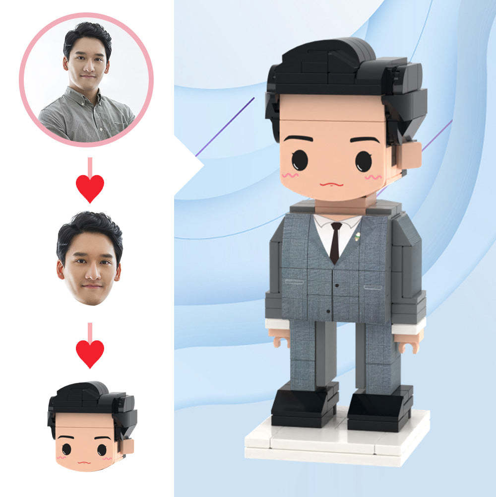 Wedding Gifts Gray Dress Brick Figures Custom Head Cute Brick Figures Small Particle Block Toy - MyCustomBrickheadz