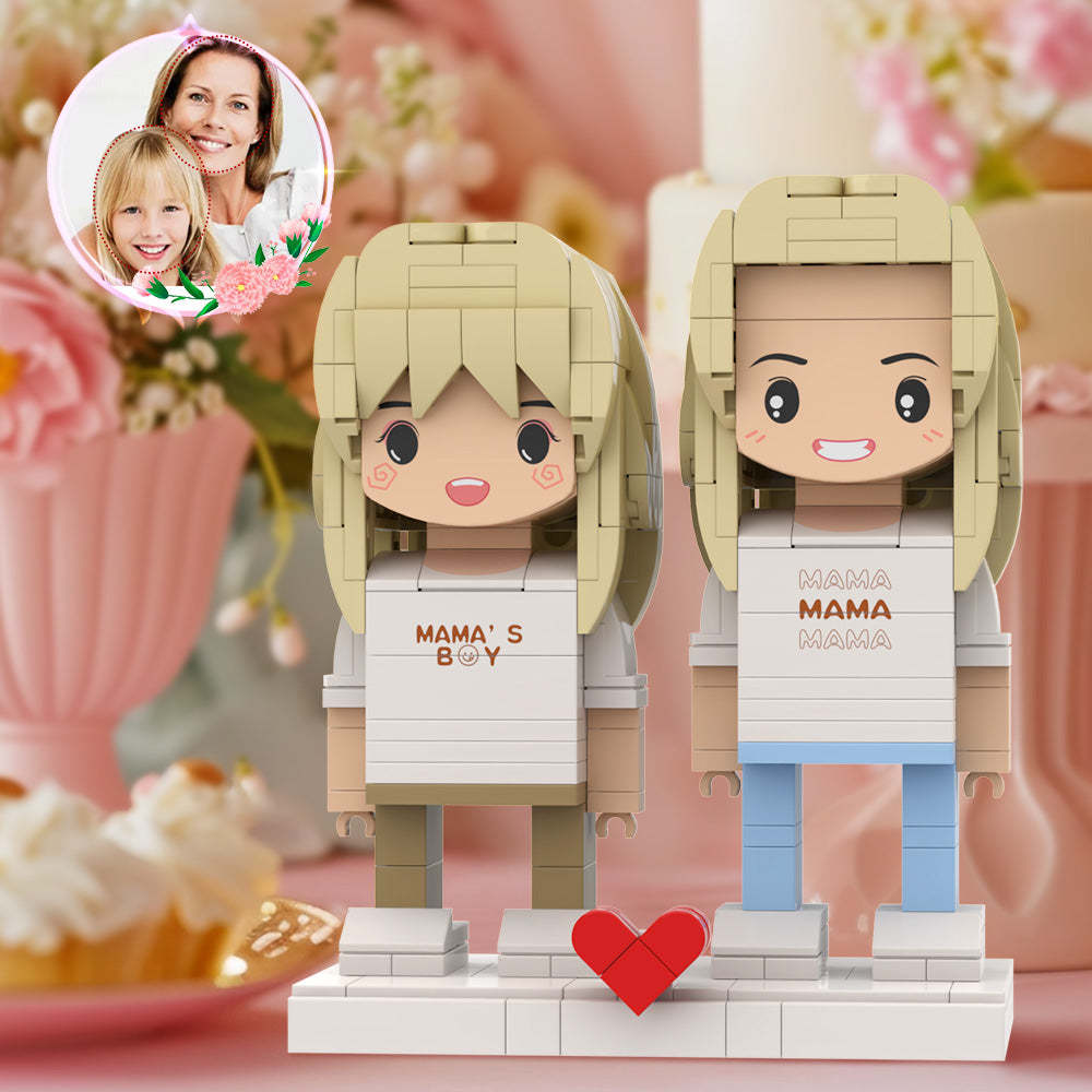 Mother's Day Matching Shirt  Style Brick Figures Mama's Boy Customizable Head 2 People Custom Brick Figures Gift for Mom On Mother's Day - minebrickau