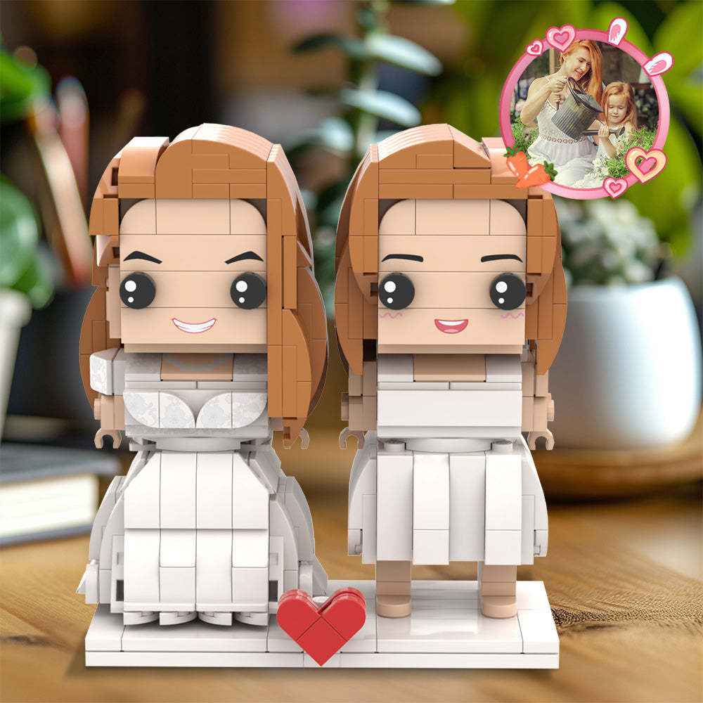 Mother and Daughter Brick Figures Customizable Fully Body White Dress 2 People Custom Brick Figures - minebrickau