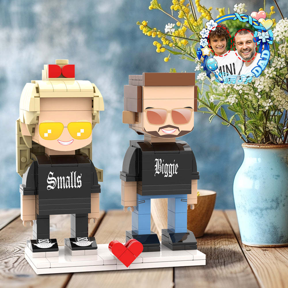 Father's Day Father Daughter Matching Biggie Smalls Shirt Customizable Head 2 People Custom Brick Figures Gift for Daddy On Dad's Day - minebrickau
