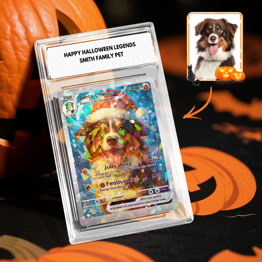 Custom Halloween & Christmas Couple Card Personalized Cartoon Trading Card with Photo & Name, Unique Holiday Gift for Lover - 