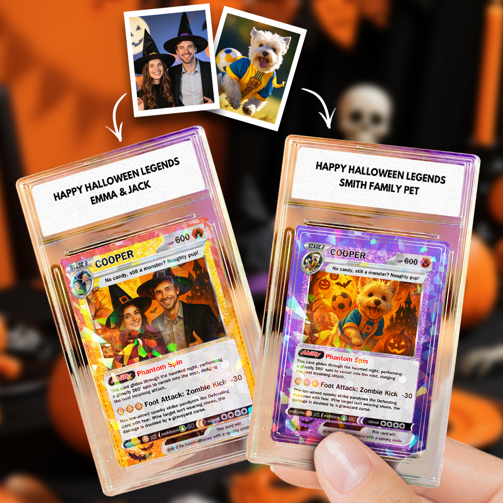 Custom Halloween & Christmas Couple Card Personalized Cartoon Trading Card with Photo & Name, Unique Holiday Gift for Lover
