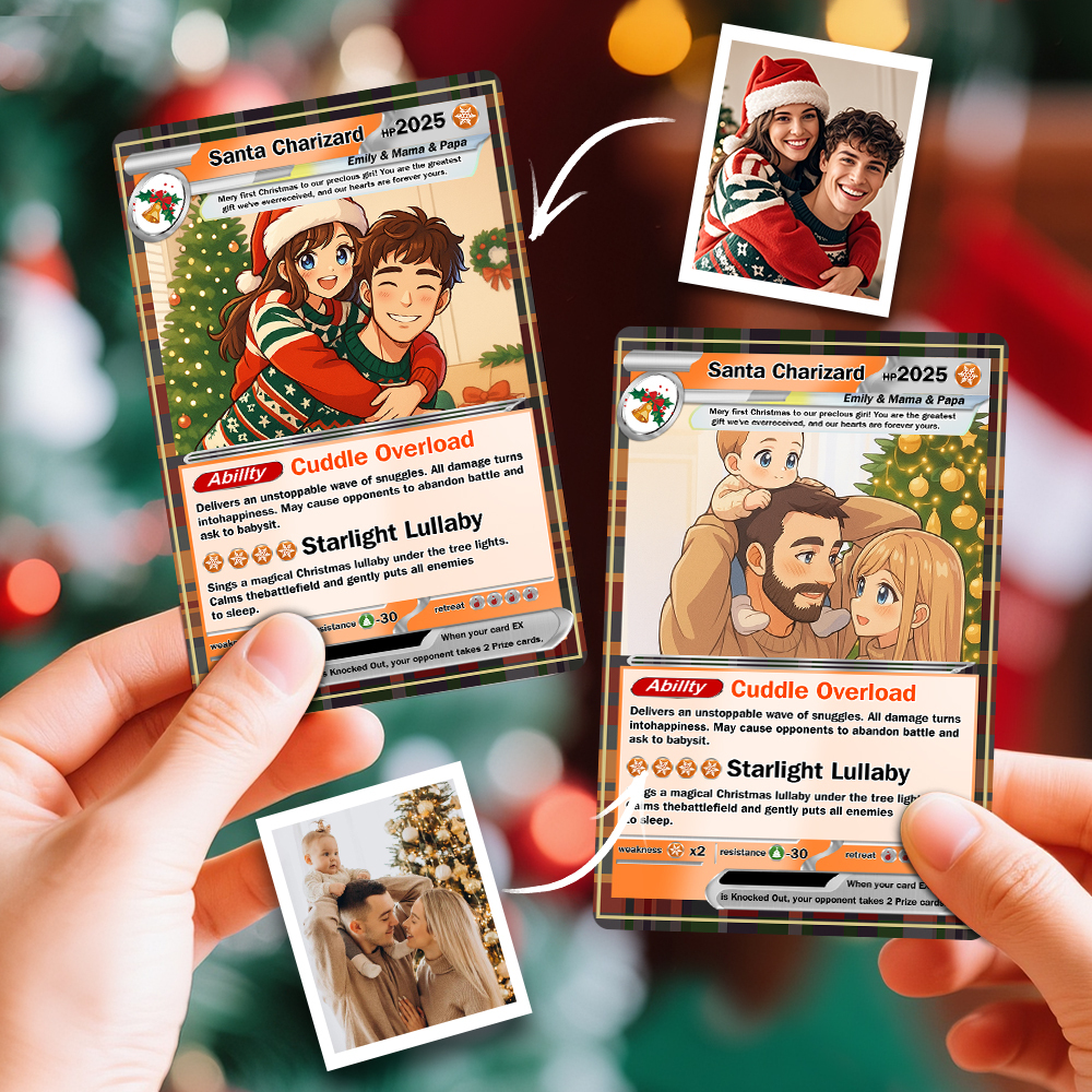 Custom Halloween & Christmas Couple Card – Personalized Cartoon Trading Card with Photo & Name, Unique Holiday Gift for Him & Her - 
