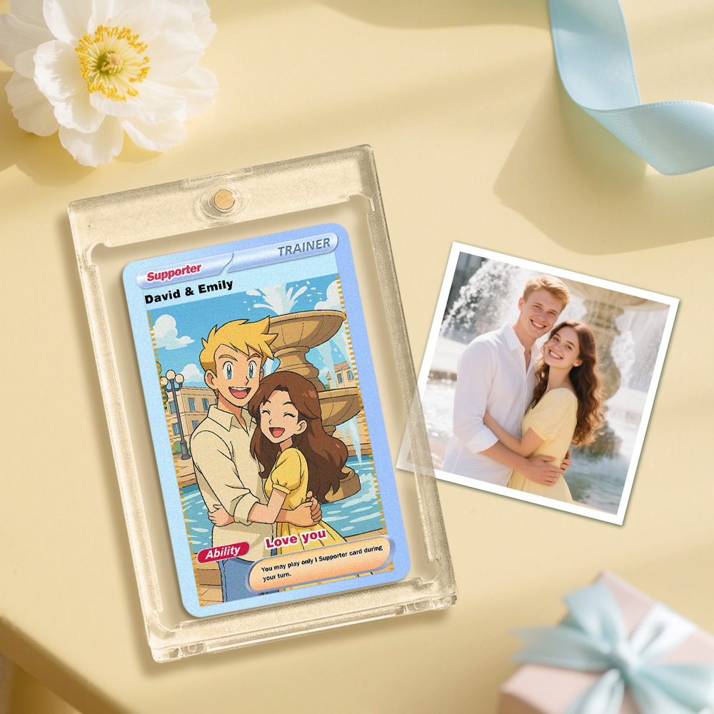 Custom Anime Trading Card | Personalized Collectible Card with Your Photo & Name | Unique Gift for Fans & Couples - 