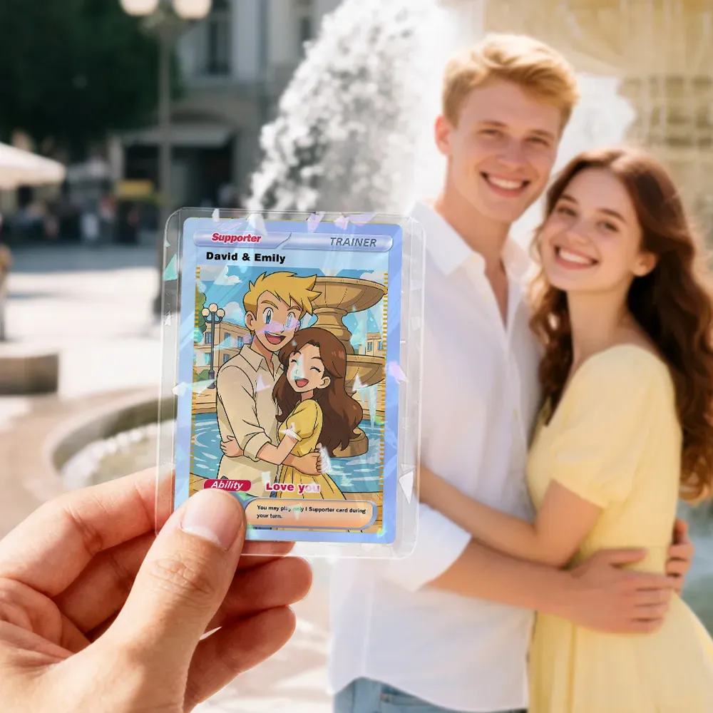 Custom Anime Trading Card | Personalized Collectible Card with Your Photo & Name | Unique Gift for Fans & Couples - 