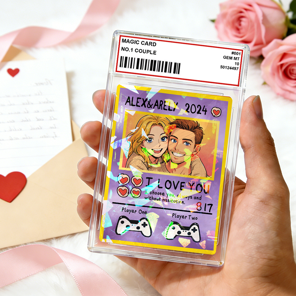 Personalized Valentine’s Day Power Couple Card, Custom Anniversary Card Couple Photo Anime Style, Best Valentine's Day Gift for Lover - 