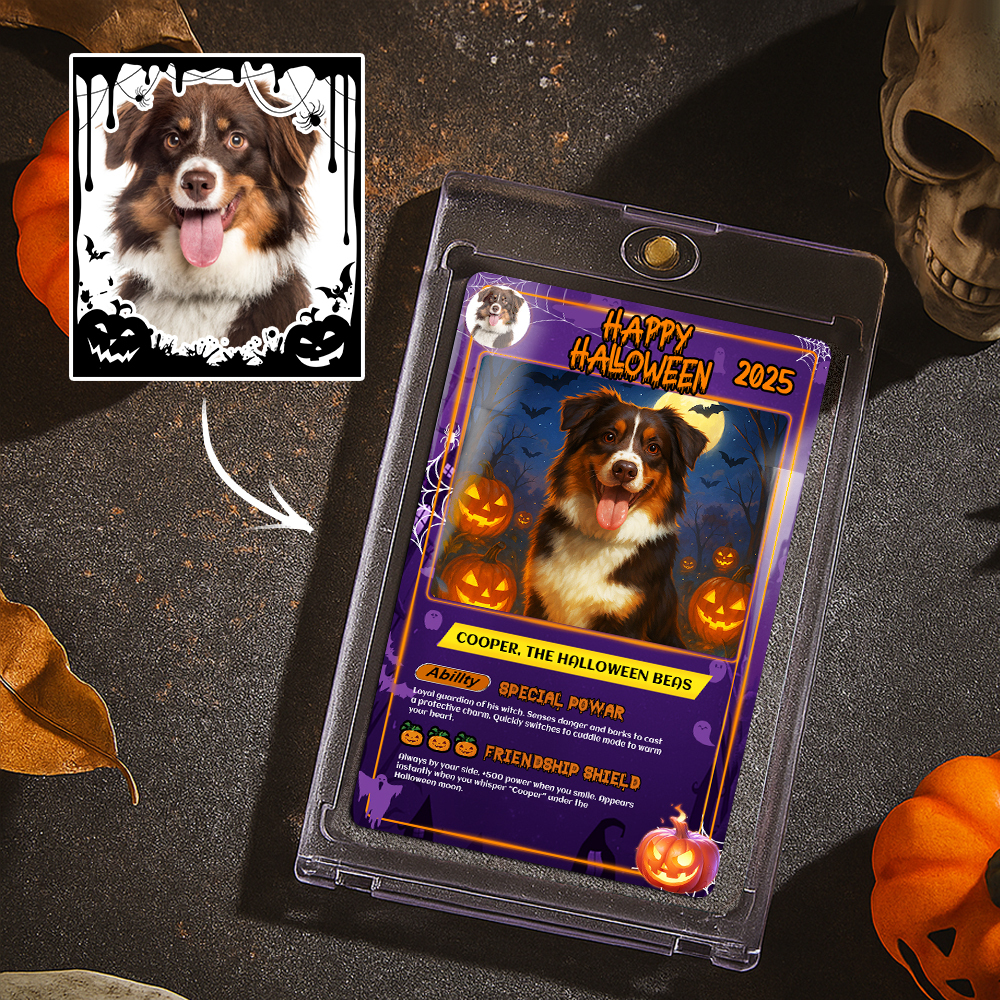 Custom Halloween & Christmas Couple Card – Personalized Cartoon Trading Card with Photo & Name, Unique Holiday Gift for Him & Her - 
