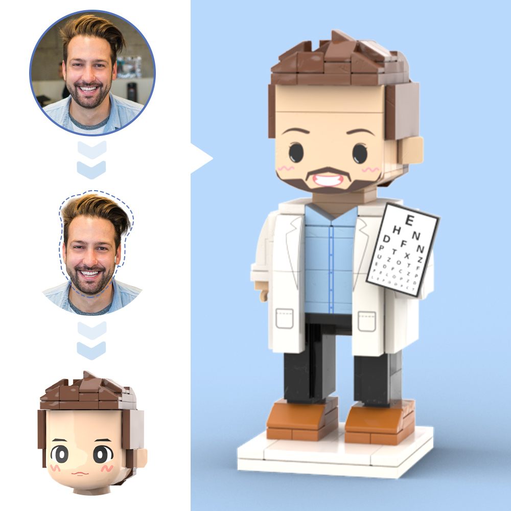 Doctors' Day Gift Physician Student in Surgical Gown Customized Head Brick Figure with Engraved Text - 