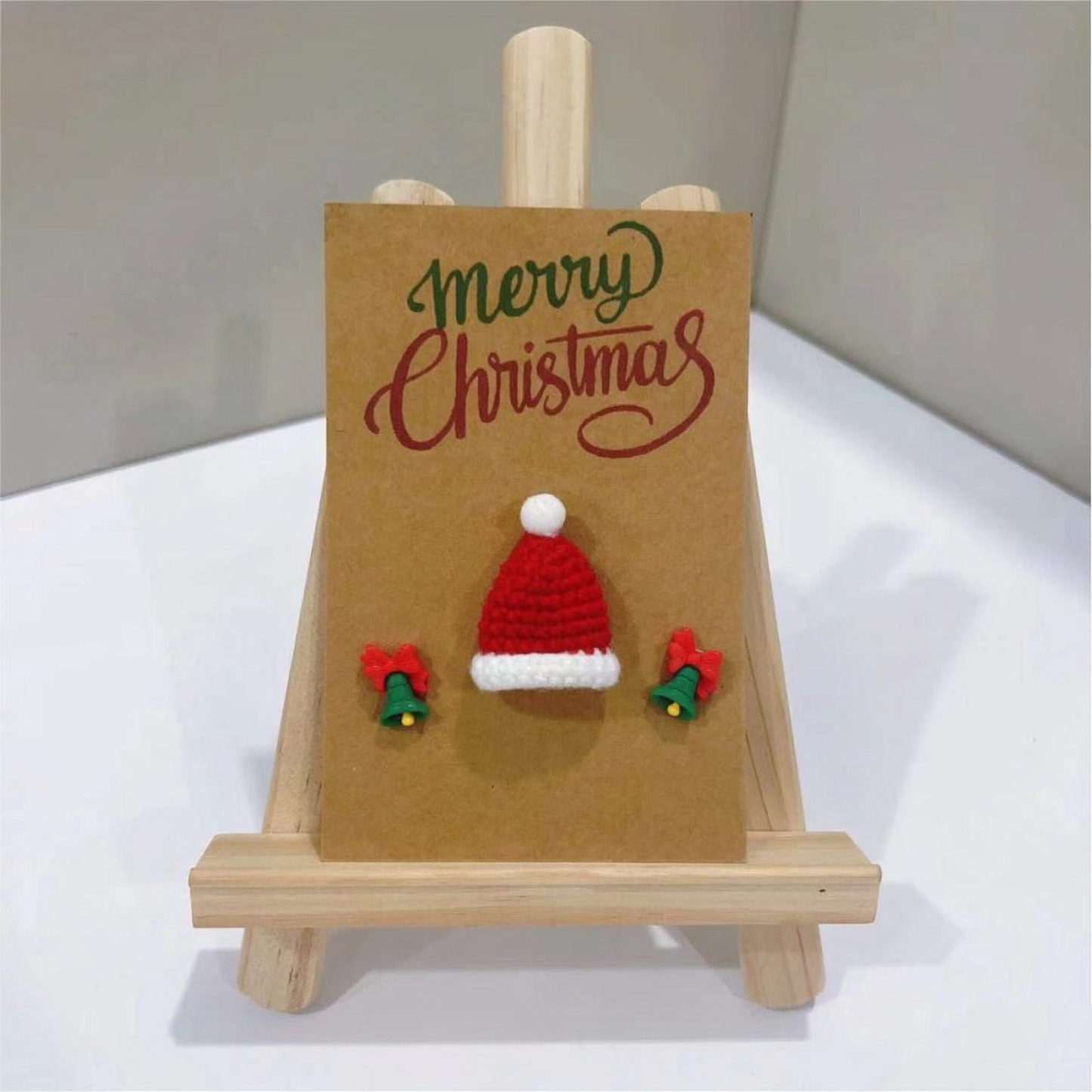 Handmade Crochet Flower Greeting Card Merry Christmas 3D Knitted Floral Card, Romantic Gift for Her - 