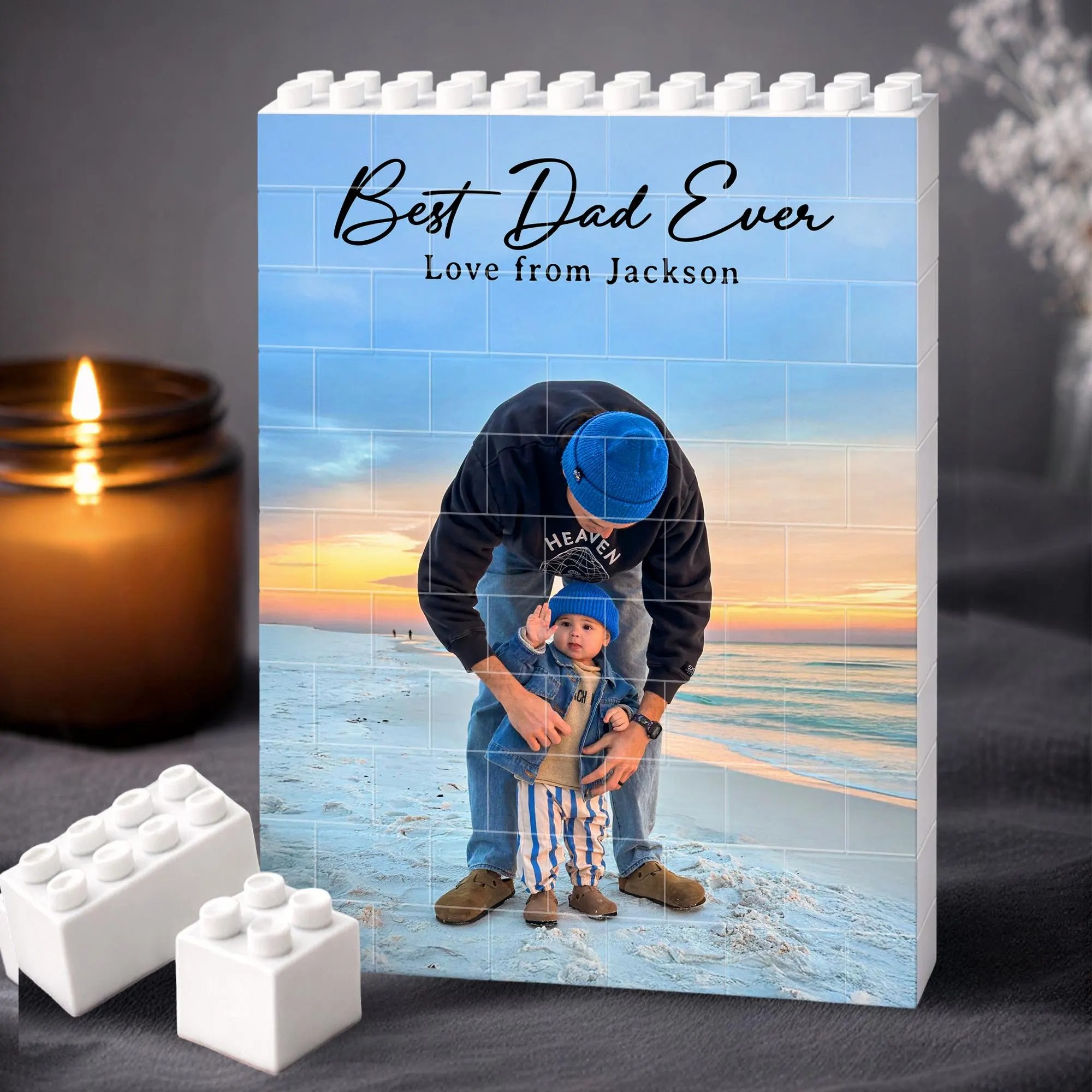 Custom Fathers Day Photo Brick Puzzle, Personalized Best Dad Ever Building Block, Daddy And Me Photo Block, Fathers Day Gift, Gamer Dad Gift
