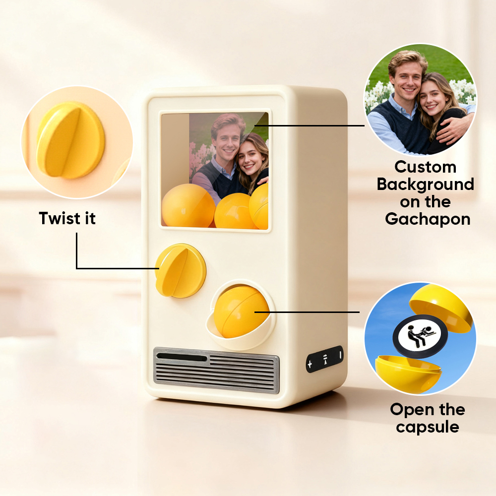 Custom Photo Personalized Gashapon Machine with 10 Gashapon  – Love Notes, Date Ideas & Surprise Cards - 