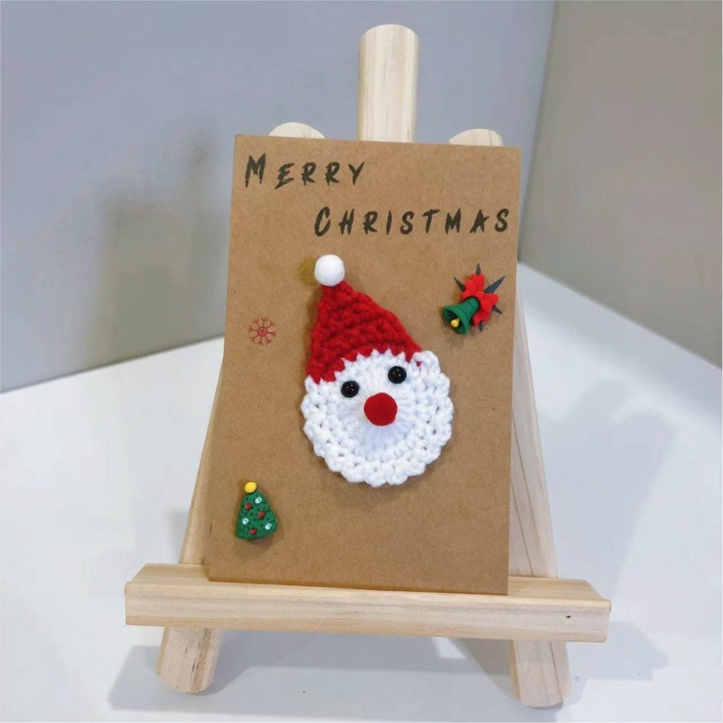 Handmade Crochet Flower Greeting Card Merry Christmas 3D Knitted Floral Card, Romantic Gift for Her - 