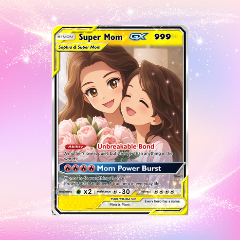 Personalized Pokémon Card For Mother's Day - Personalized Pokémon Card For Mom - Customizable Gift From Husband, Daughter, Or Son | Ghibli - Anime Style Collectible Card - 