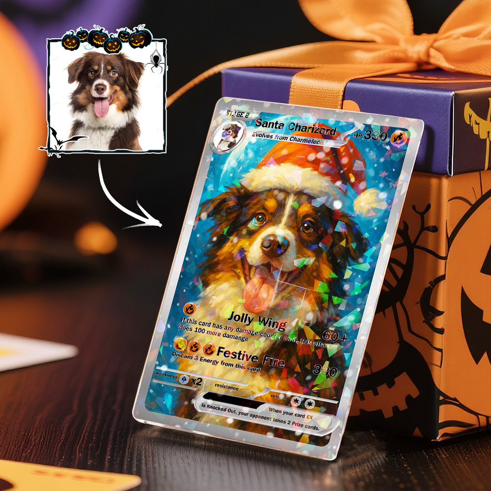 Custom Halloween & Christmas Couple Card Personalized Cartoon Trading Card with Photo & Name, Unique Holiday Gift for Lover - 