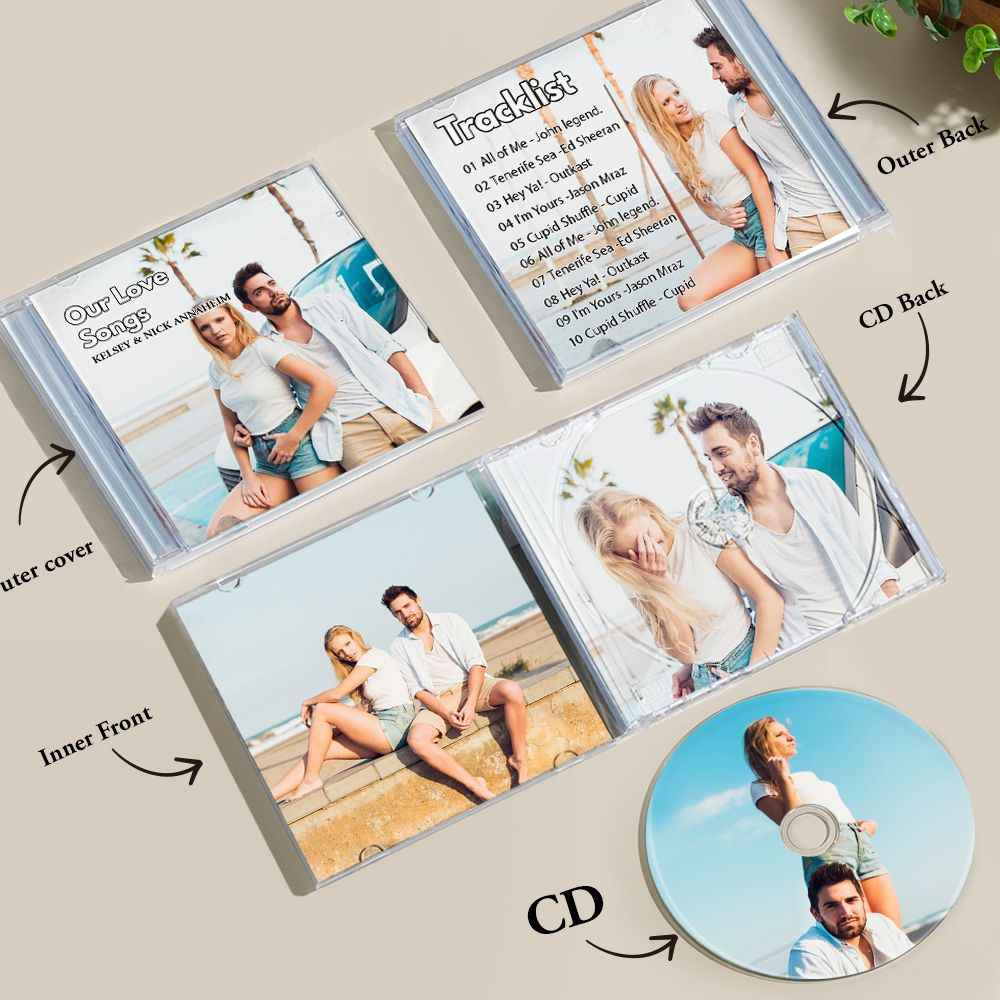 Personalized Custom CD Album 10 Songs Custom CD & Jewel Case | Valentines, Anniversary Wedding Gift Custom CD Mixtape With 5 Photos - 