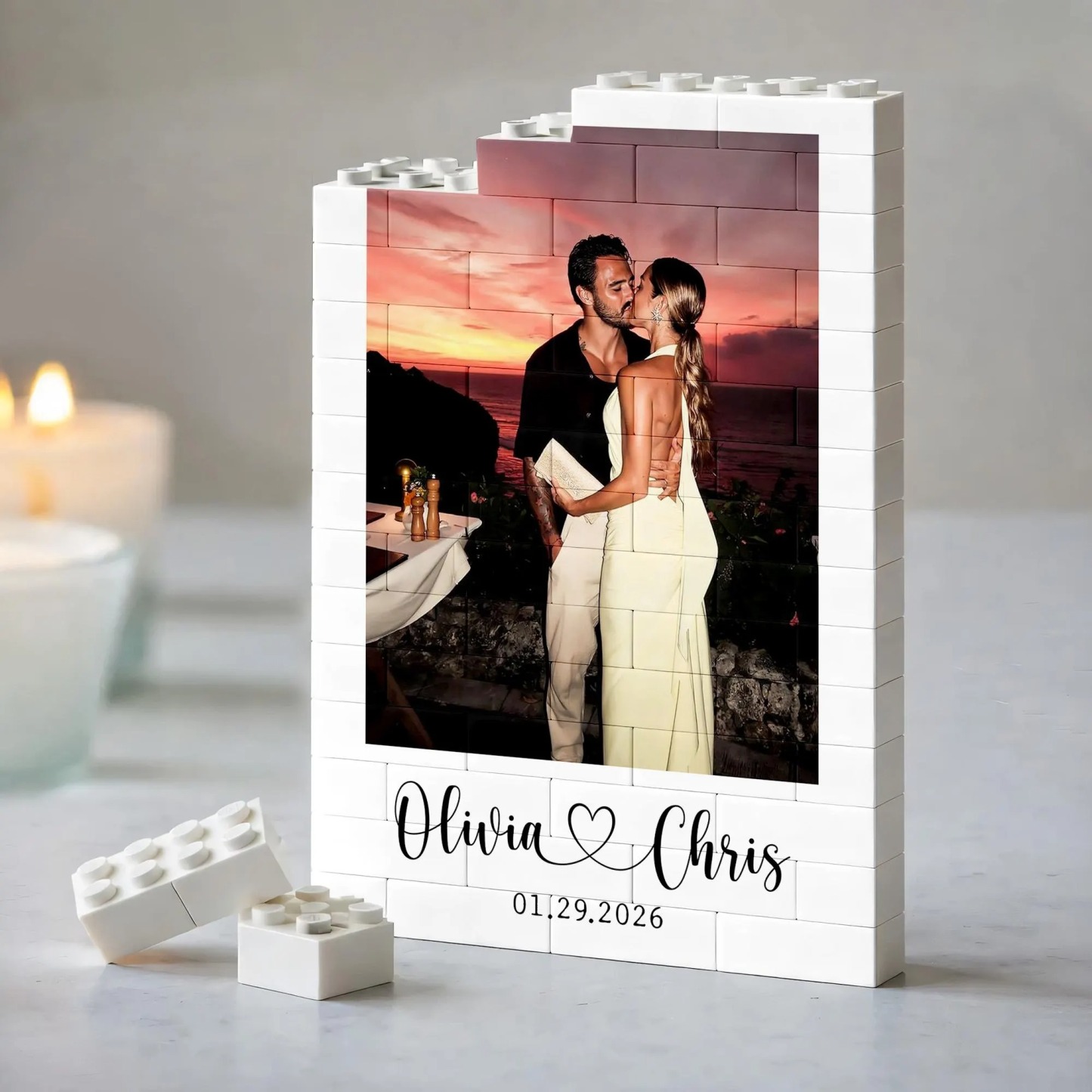 Custom Photo Brick Puzzle Frame – Build Your Love, A Romantic Couple Gift for Valentine’s Day & Anniversaries - 