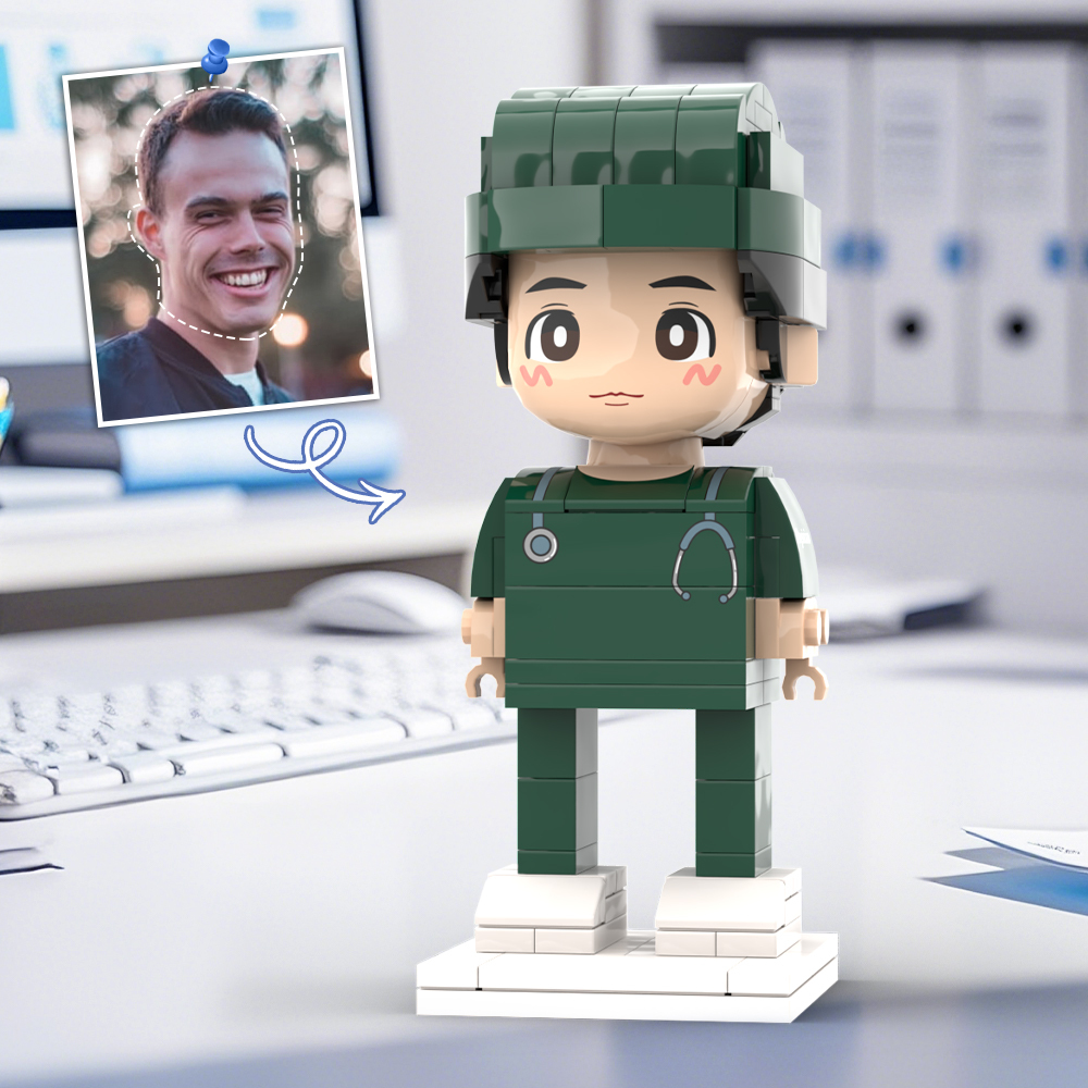 Doctors' Day Gift Male Dentist Customized Head Brick Figure with Engraved Text - 
