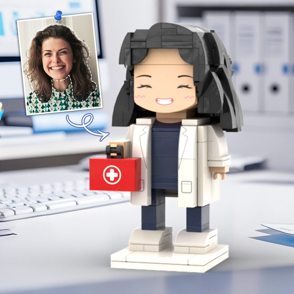 Doctors' Day Gift Physician Student in Surgical Gown Customized Head Brick Figure with Engraved Text - 