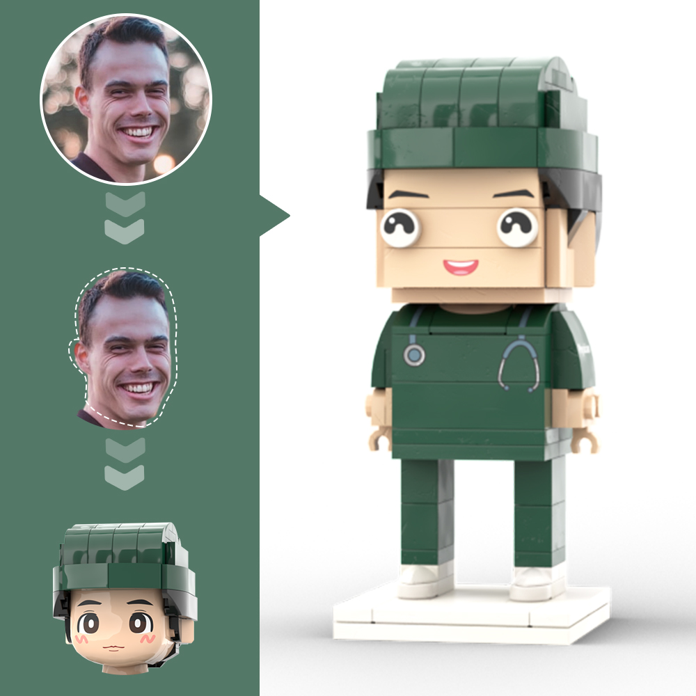 Doctors' Day Gift Physician Student in Surgical Gown Customized Head Brick Figure with Engraved Text