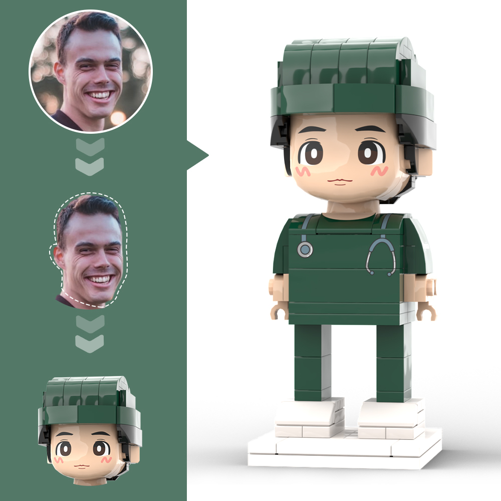 Doctors' Day Gift Physician Student in Surgical Gown Customized Head Brick Figure with Engraved Text - 