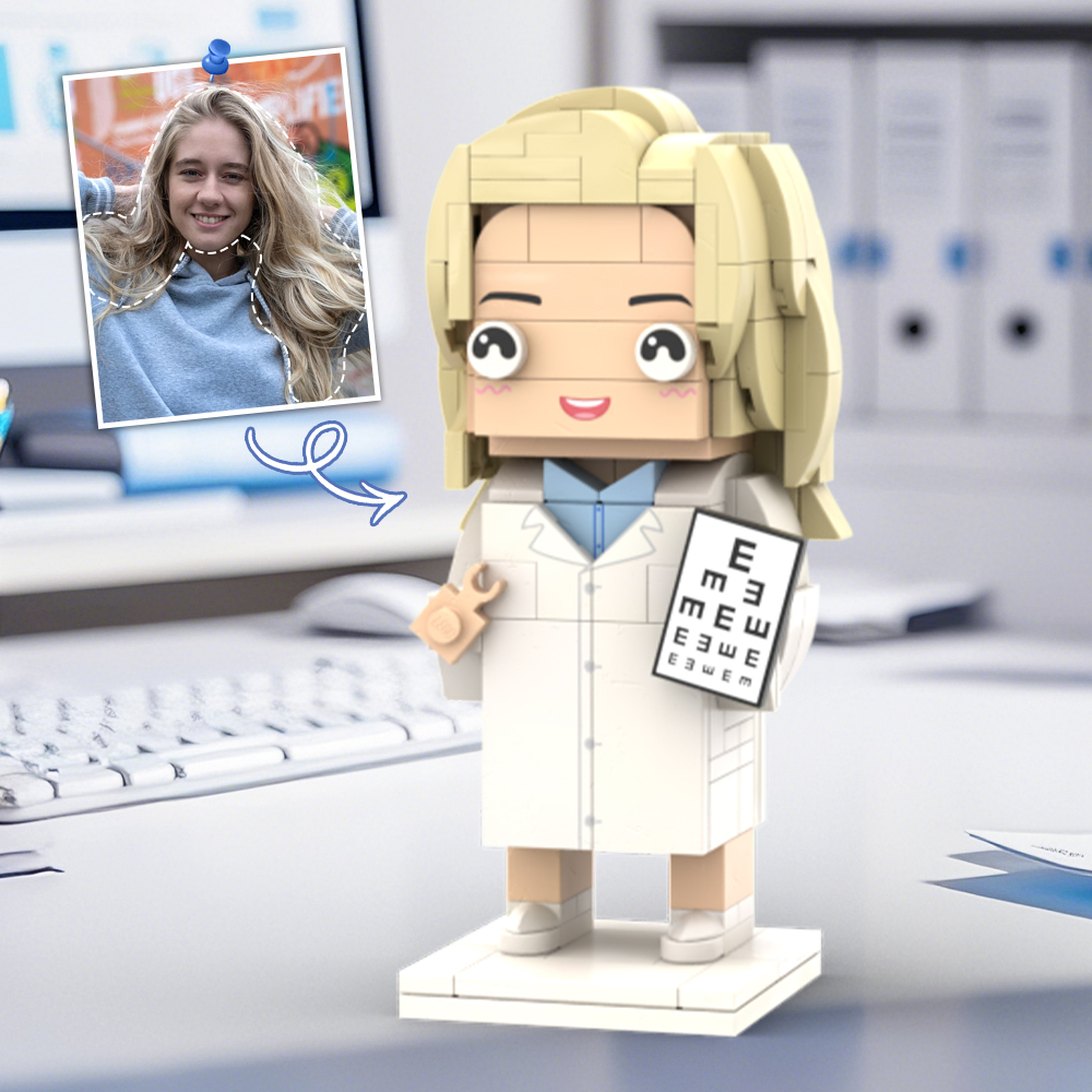 Doctors' Day Gift Physician Student in Surgical Gown Customized Head Brick Figure with Engraved Text - 