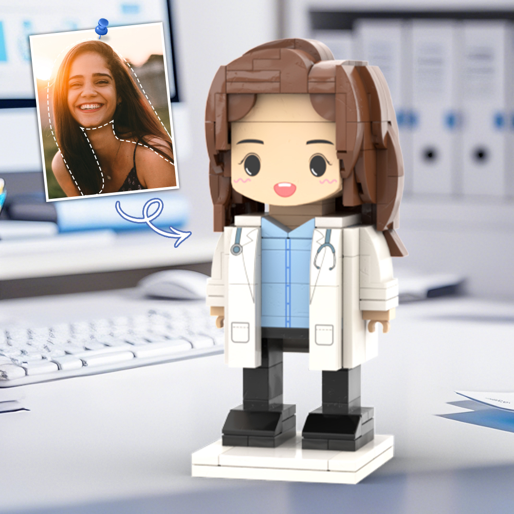 Doctors' Day Gift Male Dentist Customized Head Brick Figure with Engraved Text - 
